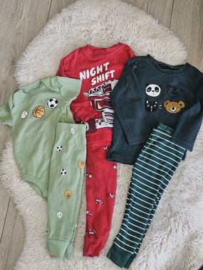 Carter's Bundle 3 Toddler Boy Pajamas Sleepwear Sets Fire Truck Sports Animals